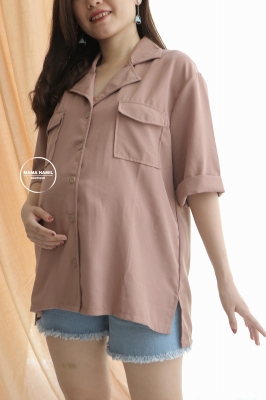 Cindy Top Atasan Kemeja Loose Oversize Full Kancing Casual Formal - BLD 438 Coklat